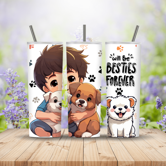 Three tumbler designs featuring cartoon boy and dogs with a floral background Miss Mafia