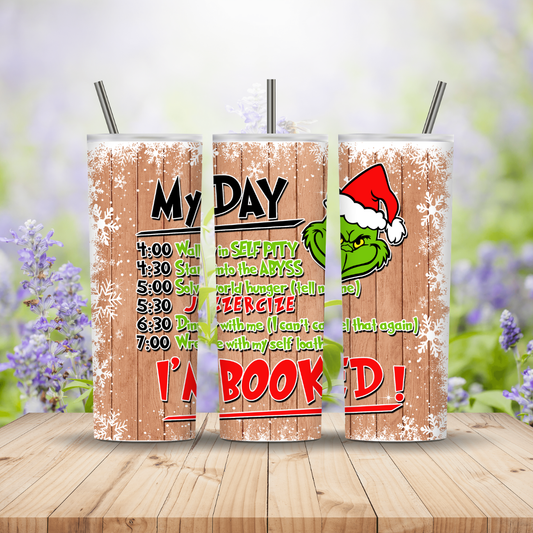 Three tumblers with a wooden design and text on a blurred nature background
