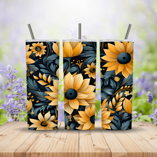 Yellow sunflowers on 3 tumblers