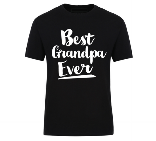 Black t-shirt with “Best Grandpa Ever” graphic design, ideal for Father's Day or birthday gifts for grandfathers