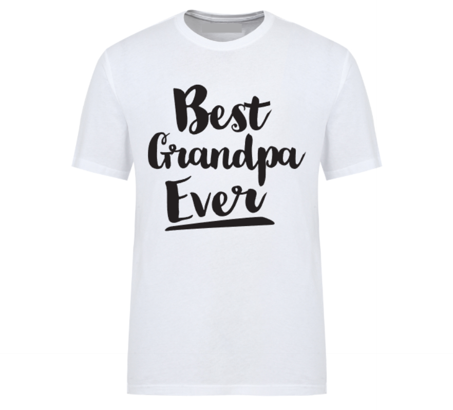 White t-shirt with “Best Grandpa Ever” graphic design, ideal for Father's Day or birthday gifts for grandfathers