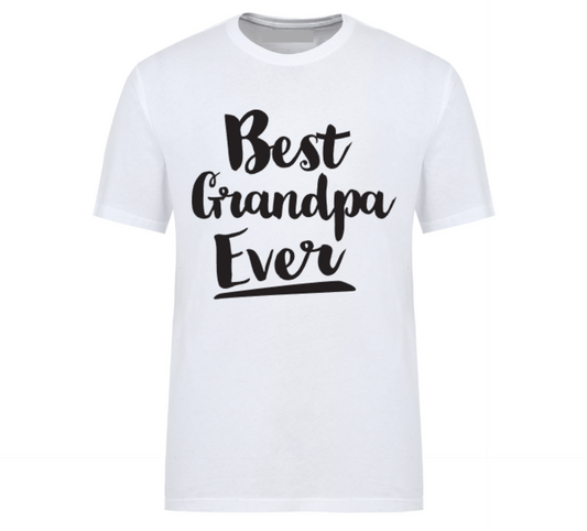 White t-shirt with “Best Grandpa Ever” graphic design, ideal for Father's Day or birthday gifts for grandfathers