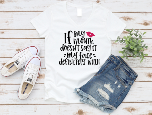 White t-shirt with humorous text, denim shorts, and white sneakers on a wooden surface. www.missmafia.com