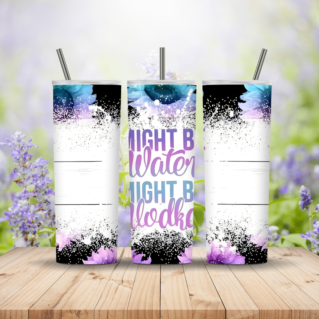 three tumblers white with watercolour on a wooden background