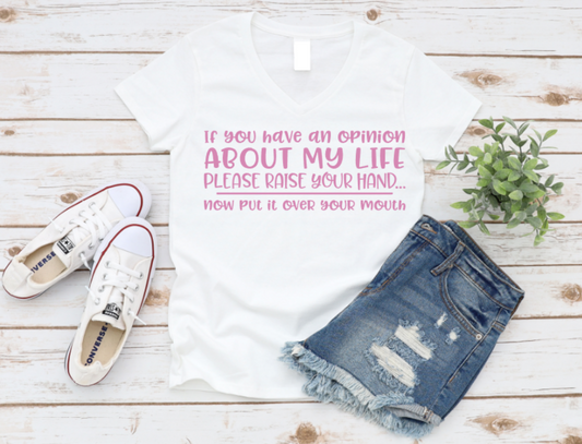 White t-shirt with pink text, denim shorts, and white sneakers on a wooden surface. shop now at www.missmafia.com