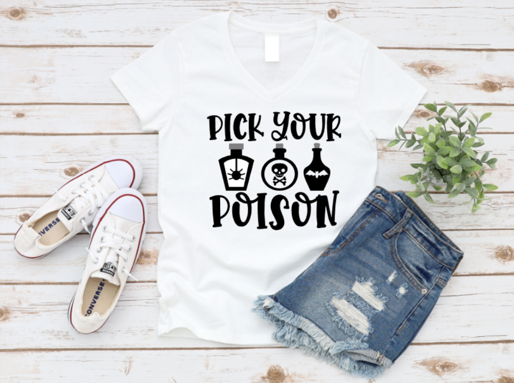Pick Your Poison Halloween White Shirt | V-Neck or Crew Neck