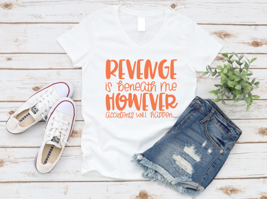 T-shirt with humorous text, denim shorts, and white sneakers on a wooden surface. www.missmafia.com