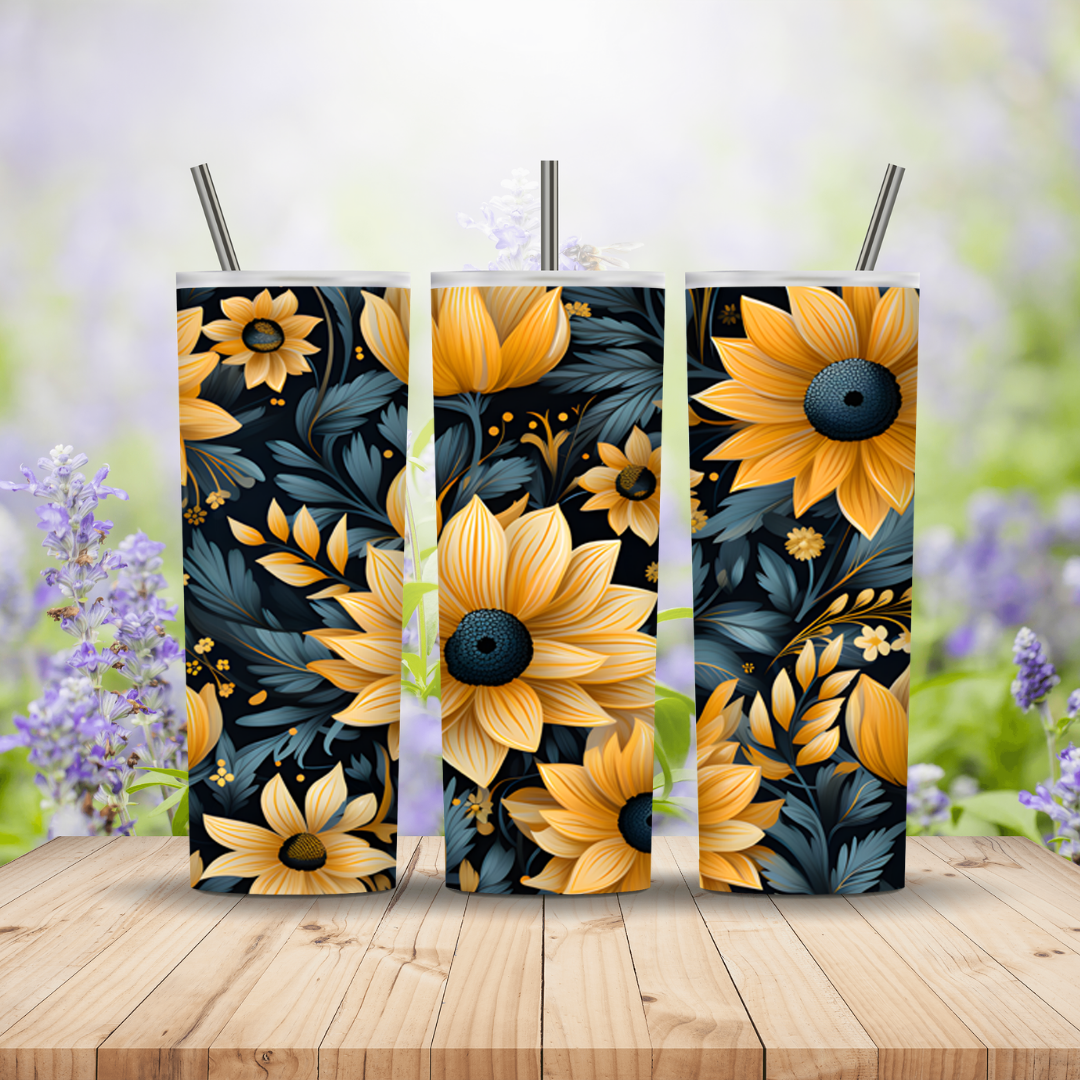 Yellow sunflowers on 3 tumblers 