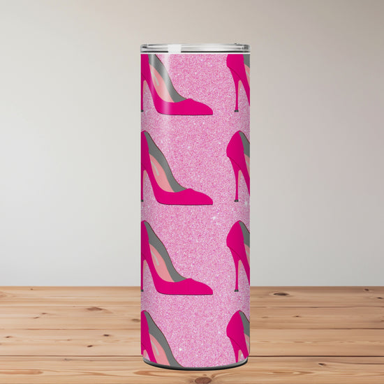 Tumbler with high heel shoe pattern on a wooden surface Miss Mafia
