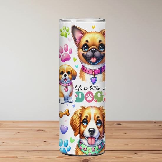 Tumbler with dog illustrations on a wooden surface Miss Mafia