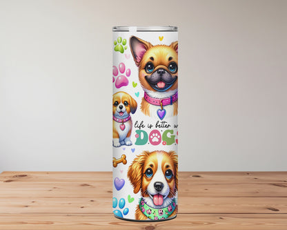 Tumbler with dog illustrations on a wooden surface Miss Mafia