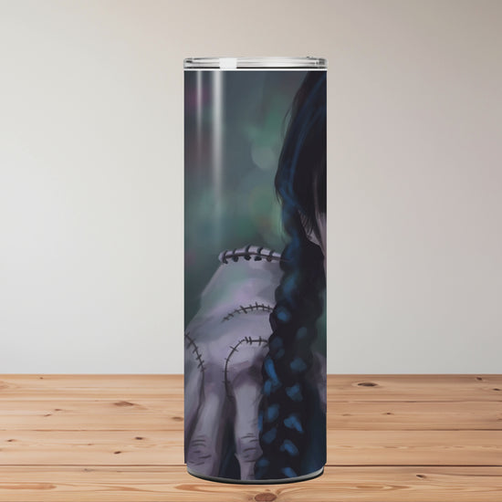 Tumbler with 'Wednesday' design on a wooden surface Miss Mafia