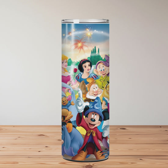 Colourful cans with cartoon characters on a wooden surface with a blurred nature background Miss Mafia